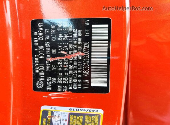 KM8J3CA21GU077326 2016 HYUNDAI TUCSON Оранжевый Панорамный вид салона 360°