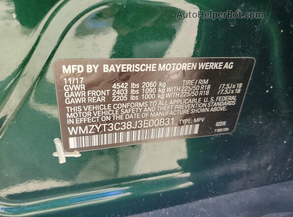 WMZYT3C38J3E00831 2018 MINI COOPER Green Սալոնի 360 աստիճան տեսք