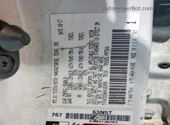 5TFAX5GN8HX102096 2017 TOYOTA TACOMA White VIN sticker view
