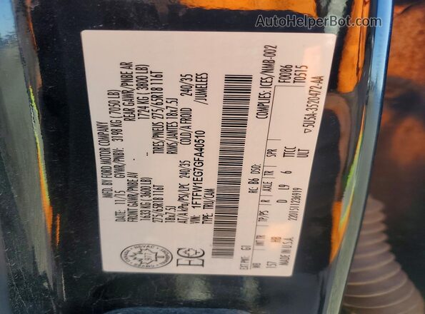 1FTFW1EG7GFA40510 2016 FORD F150 Black VIN կոդի պիտակի տեսք