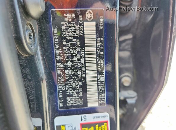 4T1B11HKXJU545985 2018 TOYOTA CAMRY Black VIN sticker view