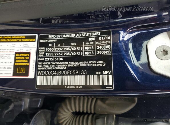 WDC0G4JB9GF059133 2016 MERCEDES-BENZ GLC-CLASS Blue Vista interior de 360 grados