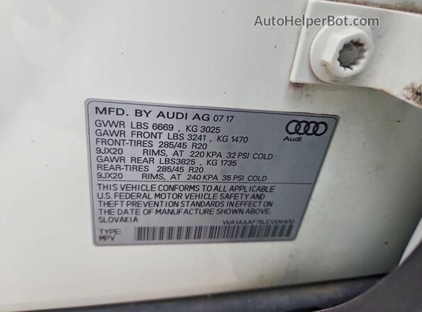 WA1AAAF76JD005400 2018 AUDI Q7 Белый Панорамный вид салона 360°
