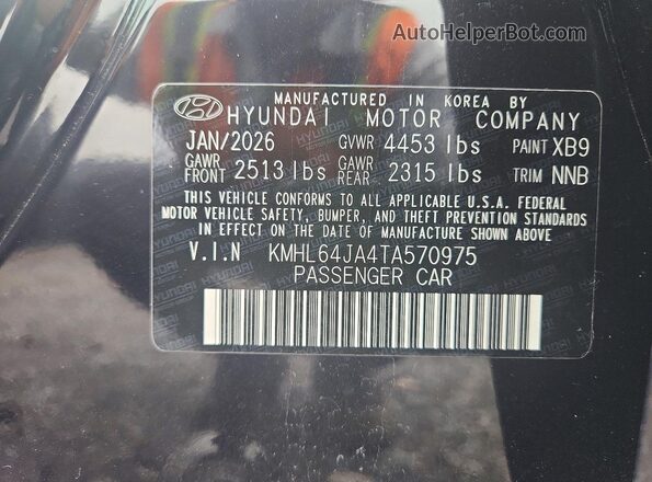 KMHL64JA4TA570975 2026 HYUNDAI SONATA Black Вид наклейки з VIN-кодом