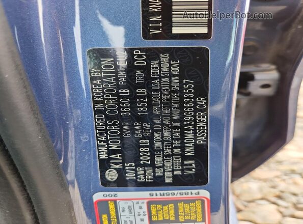 KNADM4A39G6633557 2016 KIA RIO Blue VIN კოდის სტიკერის ხედი