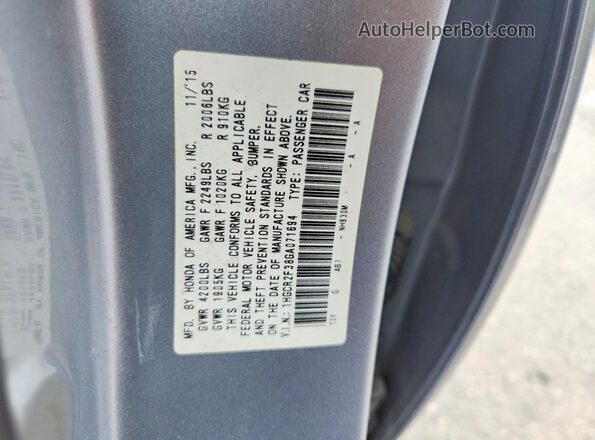 1HGCR2F38GA071694 2016 HONDA ACCORD Silver Вид наклейки з VIN-кодом