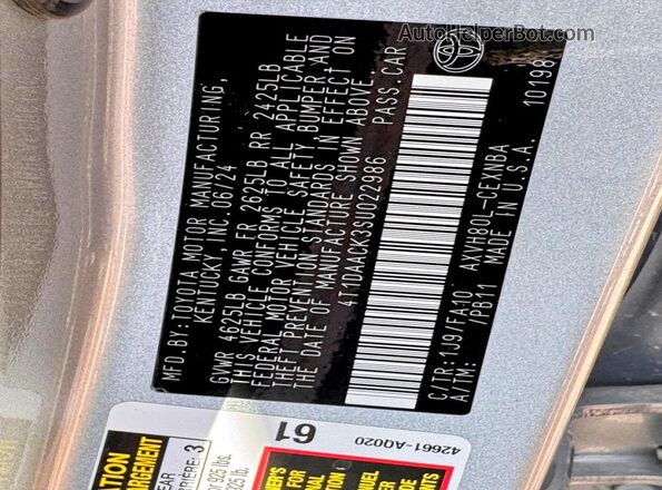4T1DAACK3SU022986 2025 TOYOTA CAMRY Gray უკანა სავარძლების ხედი