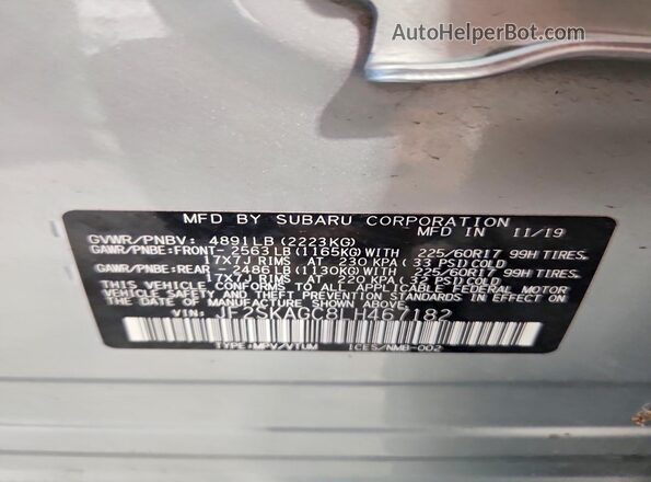 JF2SKAGC8LH467182 2020 SUBARU FORESTER Silver 