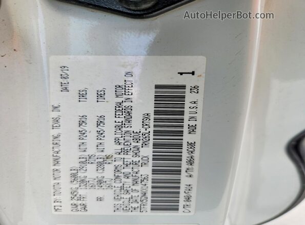 5TFRX5GN4KX147563 2019 TOYOTA TACOMA White VIN კოდის სტიკერის ხედი