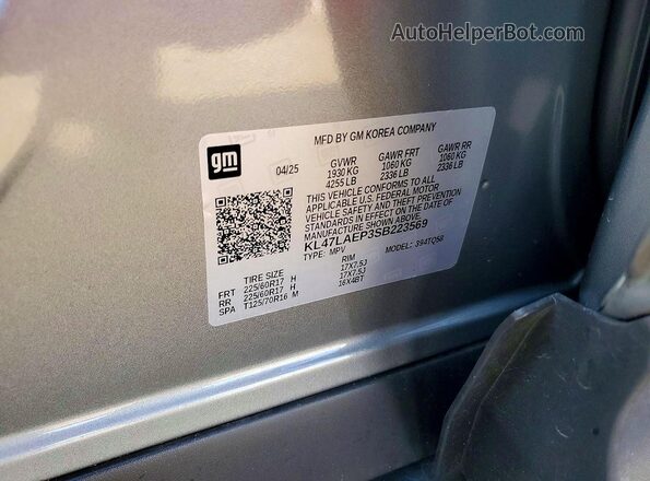 KL47LAEP3SB223569 2025 BUICK OTHER Gray Widok naklejki z numerem VIN