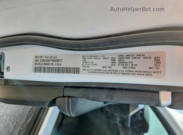1C4RJKBG1R8608277 2024 JEEP GRAND White Սալոնի 360 աստիճան տեսք