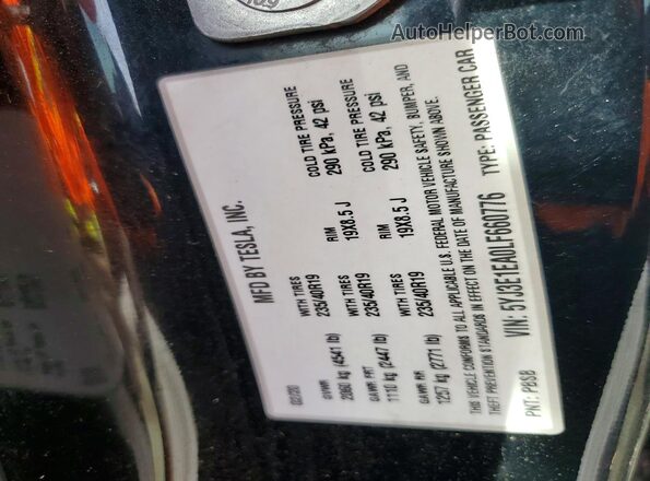 5YJ3E1EA0LF660776 2020 TESLA MODEL Black VIN კოდის სტიკერის ხედი