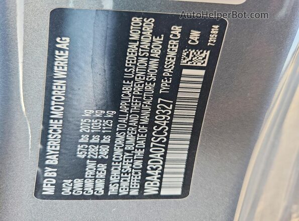 WBA43DA07SCS49327 2025 BMW 4 SERIES Gray VIN კოდის სტიკერის ხედი