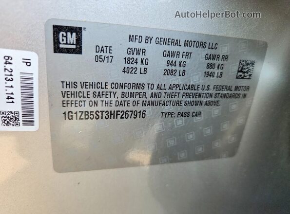 1G1ZB5ST3HF267916 2017 CHEVROLET MALIBU Silver Widok naklejki z numerem VIN