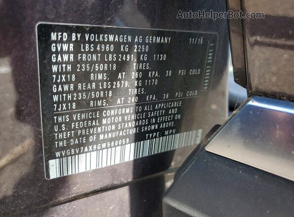 WVGBV7AX9GW566059 2016 VOLKSWAGEN TIGUAN Gray Панорамний вид салону 360°