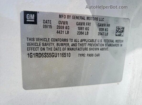 1G1RD6S55GU116510 2016 CHEVROLET VOLT White VIN კოდის სტიკერის ხედი