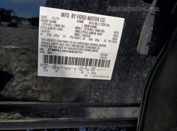2FMPK3J95JBB30701 2018 FORD EDGE Black VIN კოდის სტიკერის ხედი