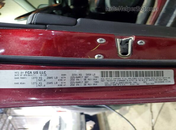 1C4PJLLB4KD165149 2019 JEEP CHEROKEE Red Widok wnętrza 360 stopni