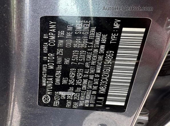 KM8J3CA2XGU194869 2016 HYUNDAI TUCSON Charcoal Rear interior view