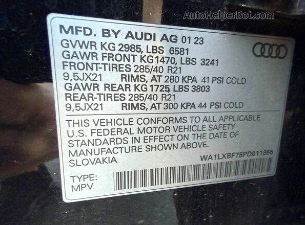 WA1LXBF78PD011866 2023 AUDI Q7 Black Вид наклейки з VIN-кодом