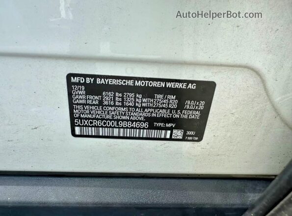 5UXCR6C00L9B84696 2020 BMW X5 White Rear interior view