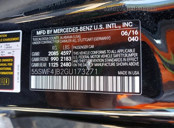 55SWF4JB2GU173271 2016 MERCEDES-BENZ C Черный Вид наклейки с VIN-кодом