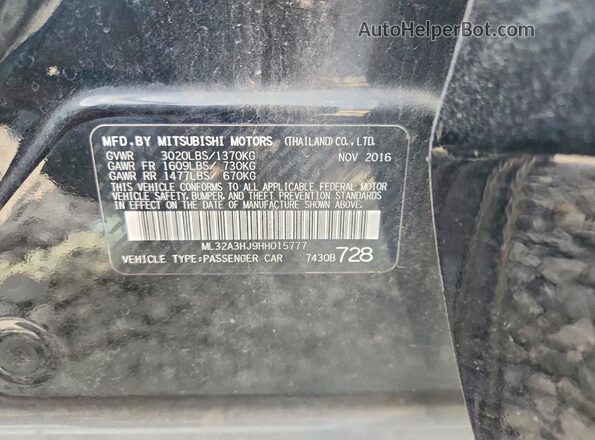 ML32A3HJ9HH015777 2017 MITSUBISHI MIRAGE Черный Вид наклейки с VIN-кодом