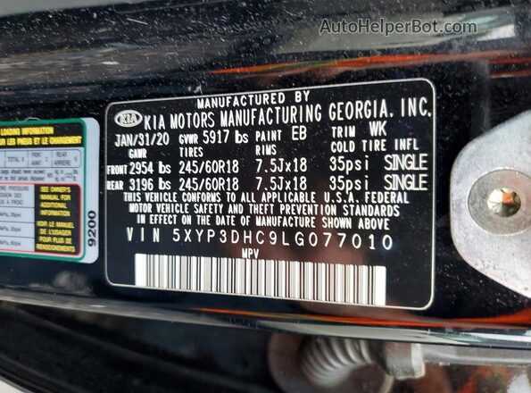 5XYP3DHC9LG077010 2020 KIA TELLURIDE Черный Панорамный вид салона 360°