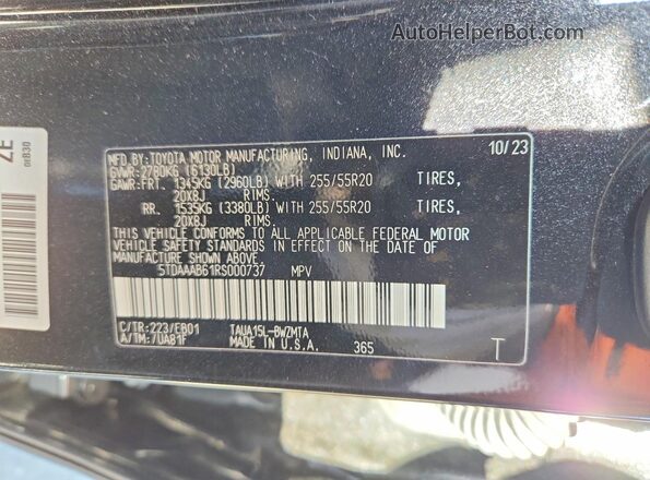 5TDAAAB61RS000737 2024 LEXUS TX Black Vista interior de 360 grados