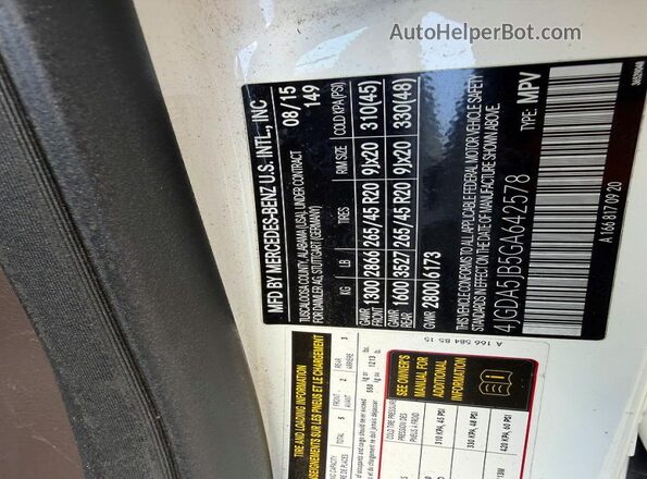 4JGDA5JB5GA642578 2016 MERCEDES-BENZ GLE-CLASS White Rear interior view