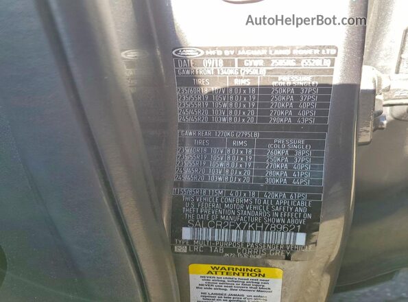SALCR2FX7KH789621 2019 LAND ROVER DISCOVERY Gray Widok naklejki z numerem VIN
