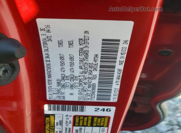 3TMDZ5BN0GM008054 2016 TOYOTA TACOMA Red VIN sticker view