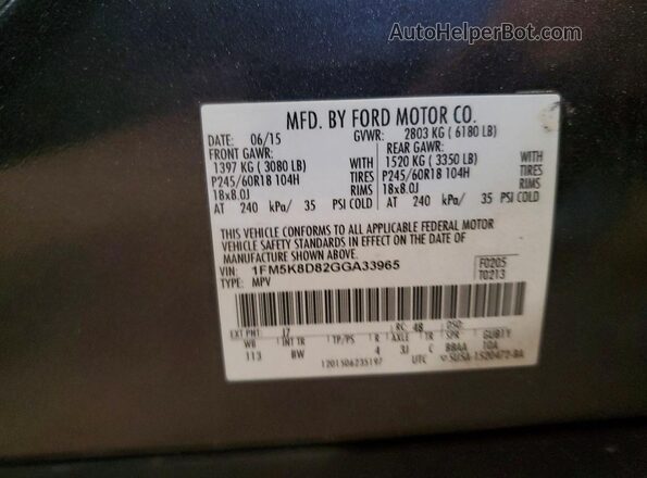 1FM5K8D82GGA33965 2016 FORD EXPLORER Gray VIN sticker view