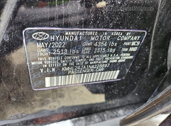 KMHL24JA1NA228897 2022 HYUNDAI SONATA Black Vista de la etiqueta del VIN