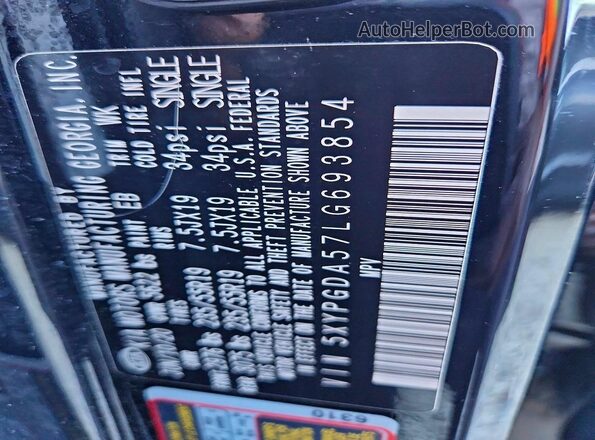 5XYPGDA57LG693854 2020 KIA SORENTO Black Вид наклейки з VIN-кодом