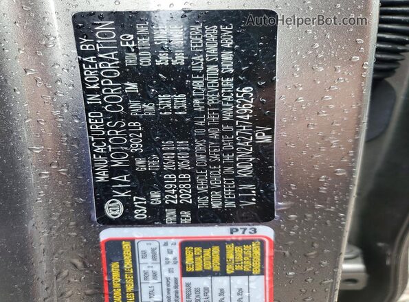 KNDJN2A27H7496256 2017 KIA SOUL Gray Widok naklejki z numerem VIN