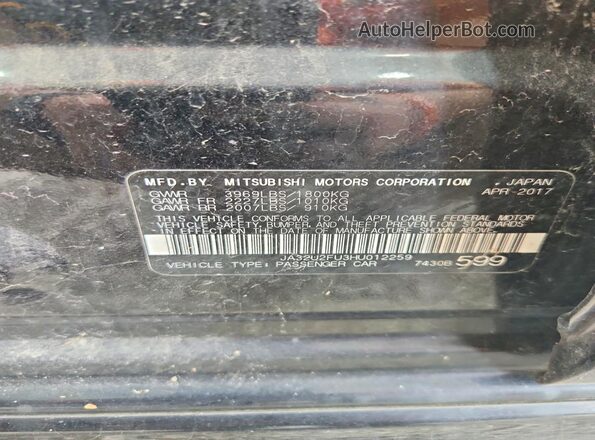 JA32U2FU3HU012259 2017 MITSUBISHI LANCER Black Widok naklejki z numerem VIN