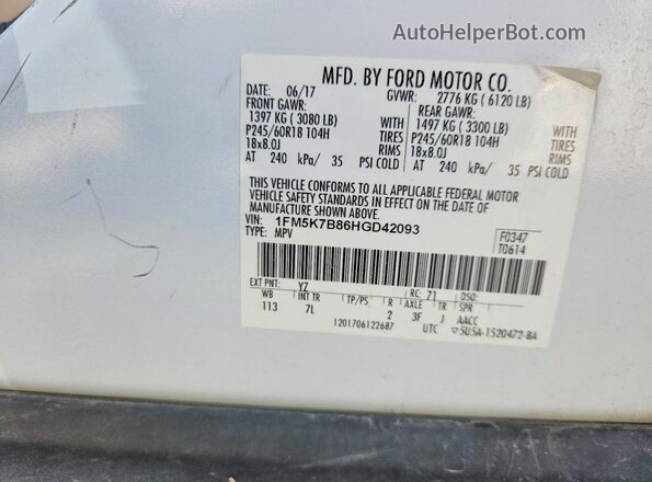 1FM5K7B86HGD42093 2017 FORD EXPLORER White 