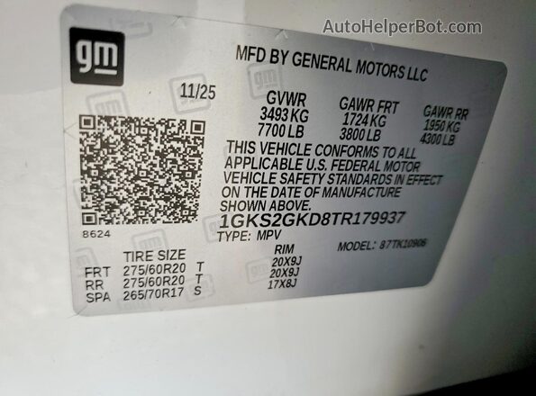 1GKS2GKD8TR179937 2026 GMC YUKON Белый Панорамный вид салона 360°