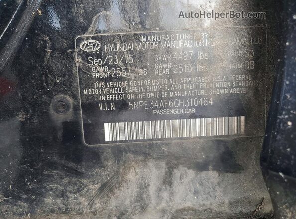 5NPE34AF6GH310464 2016 HYUNDAI SONATA Black VIN կոդի պիտակի տեսք