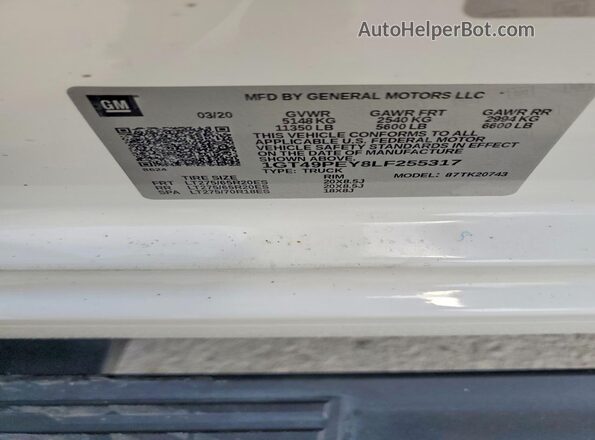 1GT49PEY8LF255317 2020 GMC SIERRA White Widok komory silnika