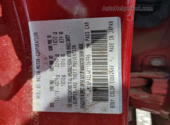 JM1BPACL4K1106996 2019 MAZDA 3 Красный Вид наклейки с VIN-кодом