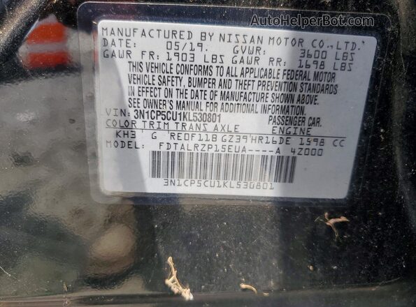 3N1CP5CU1KL530801 2019 NISSAN KICKS Black Vista de la etiqueta del VIN