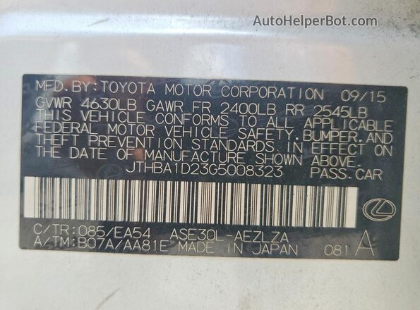 JTHBA1D23G5008323 2016 LEXUS IS White VIN sticker view