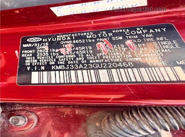 KM8J33A23GU220468 2016 HYUNDAI TUCSON Red Vista interior trasera