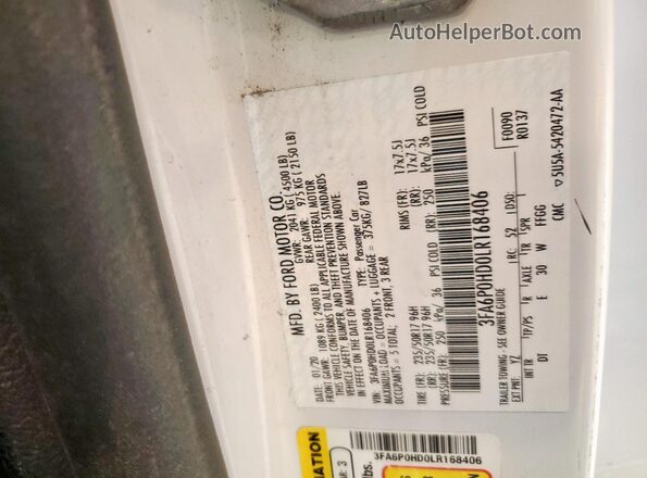 3FA6P0HD0LR168406 2020 FORD FUSION White Սալոնի 360 աստիճան տեսք