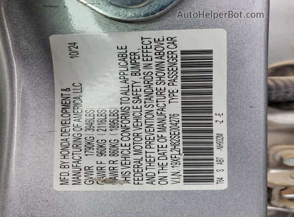 19XFL2H82SE004276 2025 HONDA CIVIC Silver Widok naklejki z numerem VIN