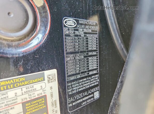 SALYB2EX4LA249083 2020 LAND ROVER RANGE Черный Панорамный вид салона 360°