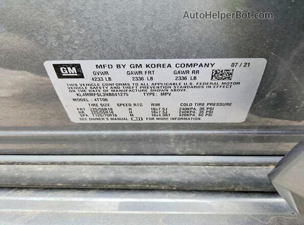 KL4MMFSL3NB041275 2022 BUICK ENCORE Gray 