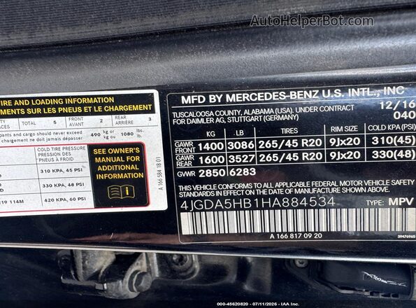 4JGDA5HB1HA884534 2017 MERCEDES-BENZ GLE 350 Black Vista del compartimento del motor